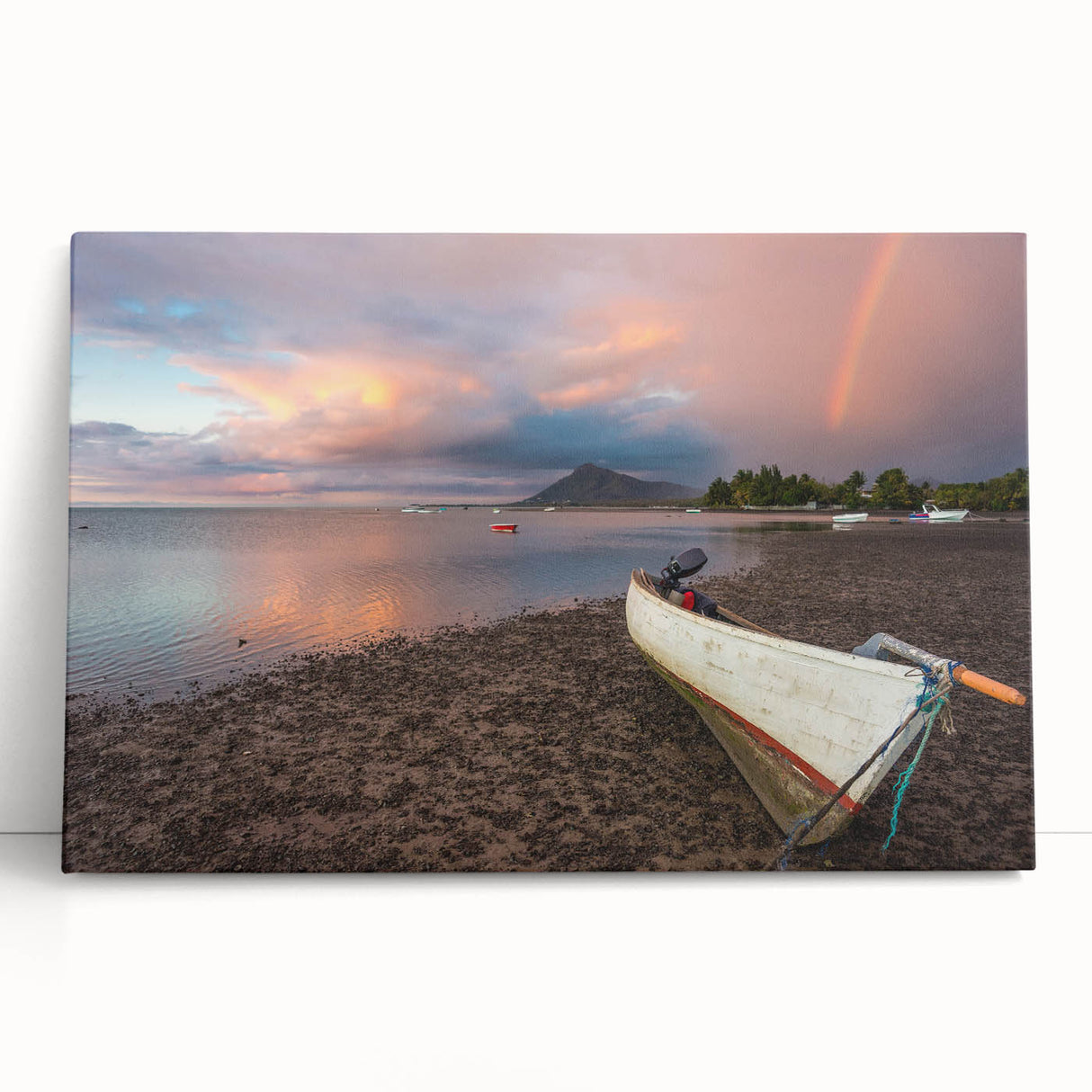 Large black and white stretched canvas of Caribbean Aruba scenery, ideal for kitchen wall art.
