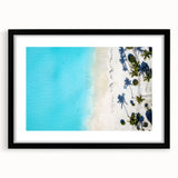 Extra large, textured abstract art print of colorful Caribbean scenery on a black framed canvas, ideal for living room decor.