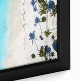 Black wall art featuring a textured Caribbean scenery in vibrant colors on a framed canvas, ideal for living room decor.