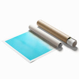 Extra large rolled print of a serene Caribbean beach scene in soft blue and white tones, ideal for classy bathroom wall art.