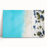 Black and white photo of the Caribbean shore on a large stretched canvas, suitable for kitchen wall art.
