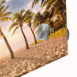 Large abstract wall art of a Caribbean scene in mid-century modernist style on acrylic glass.