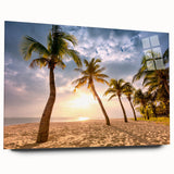 Large abstract wall art with vibrant Caribbean scenery on acrylic glass, ideal for bedroom or dining room decor.