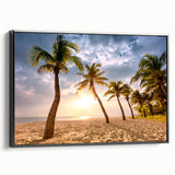 Black and white wall art featuring a vintage poster-style landscape of Barbados on framed canvas, suitable for bedroom decor.