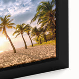 Extra large black wall art featuring a textured Caribbean scenery on framed canvas, ideal for living room decor.