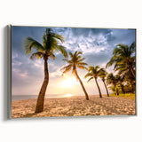Landscape art painting of a Caribbean scene on framed canvas, featuring vibrant blue and green tones.