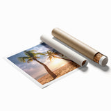 Extra large rolled print of a serene Barbados beach scene with vivid blue and white tones.