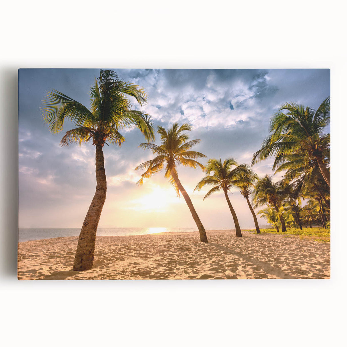 Black and white photograph of a serene Caribbean beach on stretched canvas, ideal for kitchen wall art.