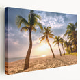 Caribbean scenery on large stretched canvas with vibrant blue and green hues, ideal for kitchen wall art.