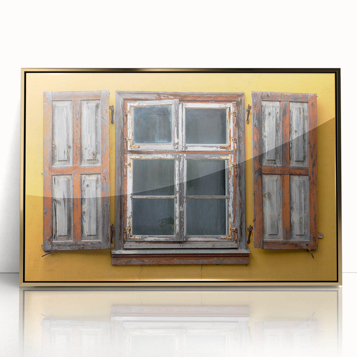 Art Deco-style poster of a Caribbean scenery in gold-accented acrylic frame, ideal for modern nursery decor.