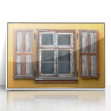 Mid-century modernist art depicting a Bermuda seascape in acrylic, framed in white, suitable as nursery wall art.