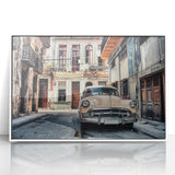 Mid-century modernist art depicting a vibrant Cuban landscape on a framed acrylic, ideal for nursery wall decor.