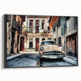 Framed canvas featuring a black and white vintage poster art of a Cuban landscape, ideal for bedroom wall decor.