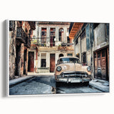 Framed canvas featuring a vintage-style Caribbean landscape painting with vibrant colors on a white background.