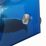 Large abstract wall art featuring Caribbean scenery in vibrant blue and green tones on acrylic glass.