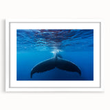 Abstract Caribbean scenery in textured art style, predominantly blue and green, framed with a white mat.