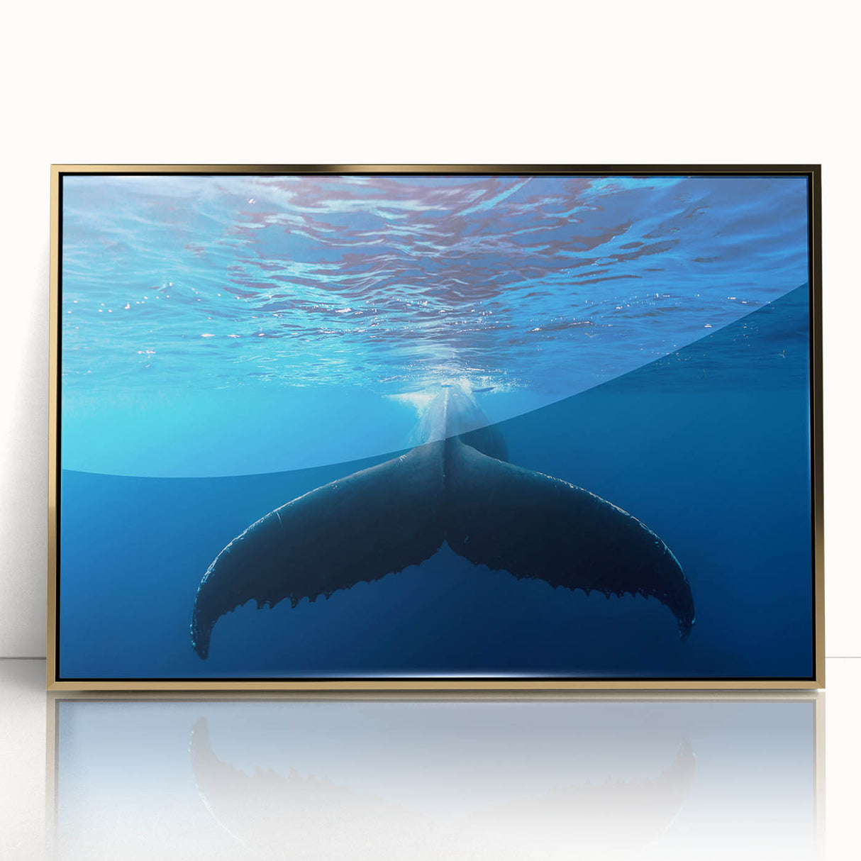 Art deco poster of a Caribbean scenery on framed acrylic, with vibrant blue and green tones, ideal for modern art wall decor.