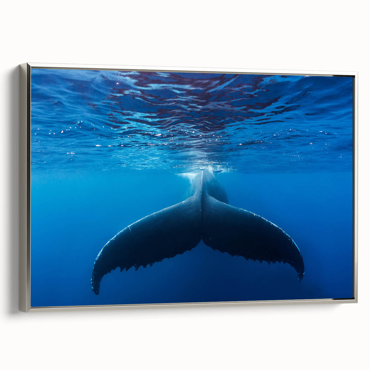 Framed canvas depicting a serene Caribbean landscape in muted blue and green tones, ideal for bedroom wall art.