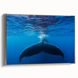 Framed canvas depicting a serene Caribbean landscape in muted blue and green tones, ideal for bedroom wall art.