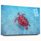 Large abstract wall art depicting Caribbean scenery on acrylic glass, with vibrant blue and green hues.
