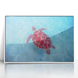 Framed acrylic print of a Caribbean Martinique scene in mid-century modernist style, featuring pastel blue and green hues.