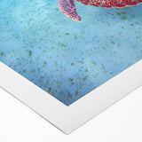 Art deco poster featuring a serene Caribbean Martinique scenery in muted blue and green tones on rolled canvas.