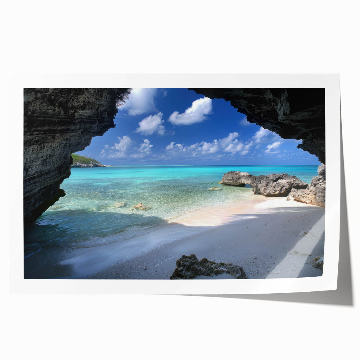 Extra large rolled print of a Caribbean Turks scenery with vibrant blue and green tones, ideal for art wall dining room.
