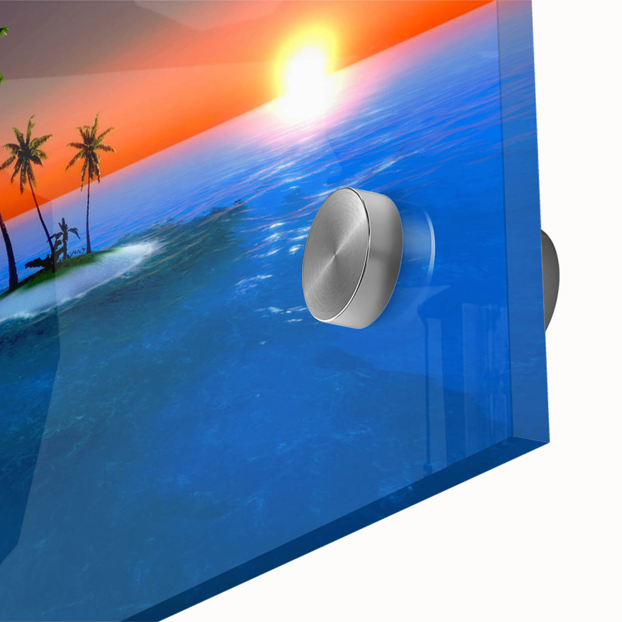 Large abstract wall art depicting the Caribbean Virgin Islands in vibrant blues and greens on acrylic glass.