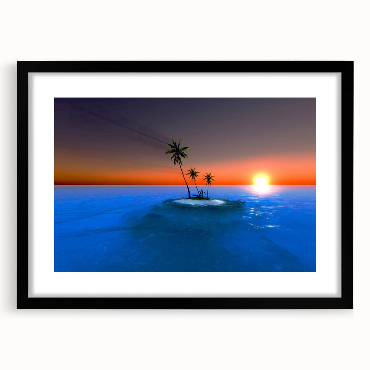 Extra large abstract art print of the Caribbean Virgin Islands in vibrant colors on a textured canvas, framed in black.