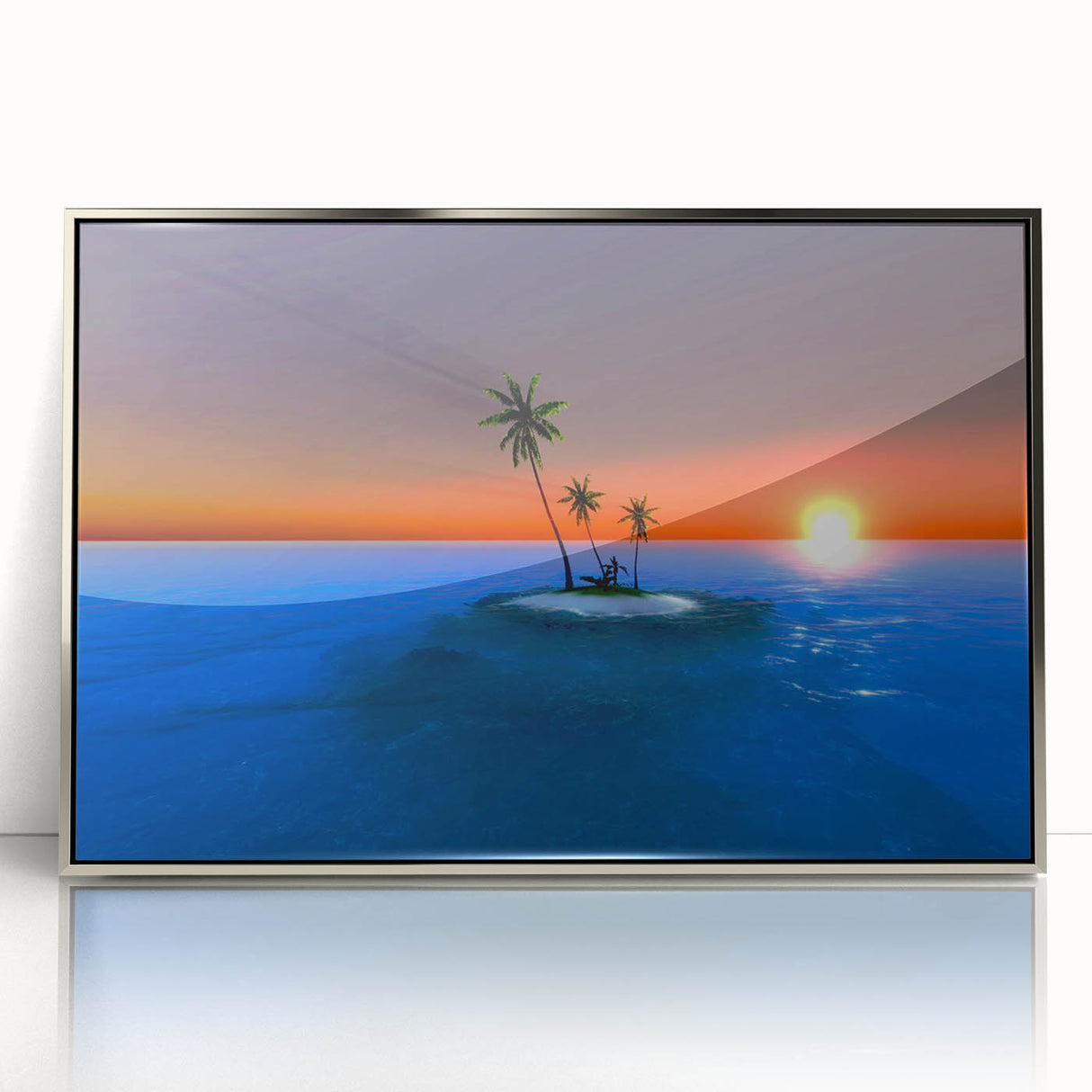 Caribbean Virgin Islands scenery on a large framed acrylic print in mid-century modernist style.