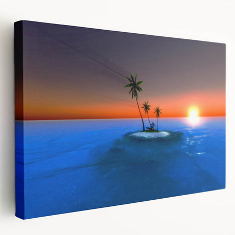 Large canvas print depicting the serene Caribbean Virgin Islands in soft blue and green hues, ideal for kitchen wall art.