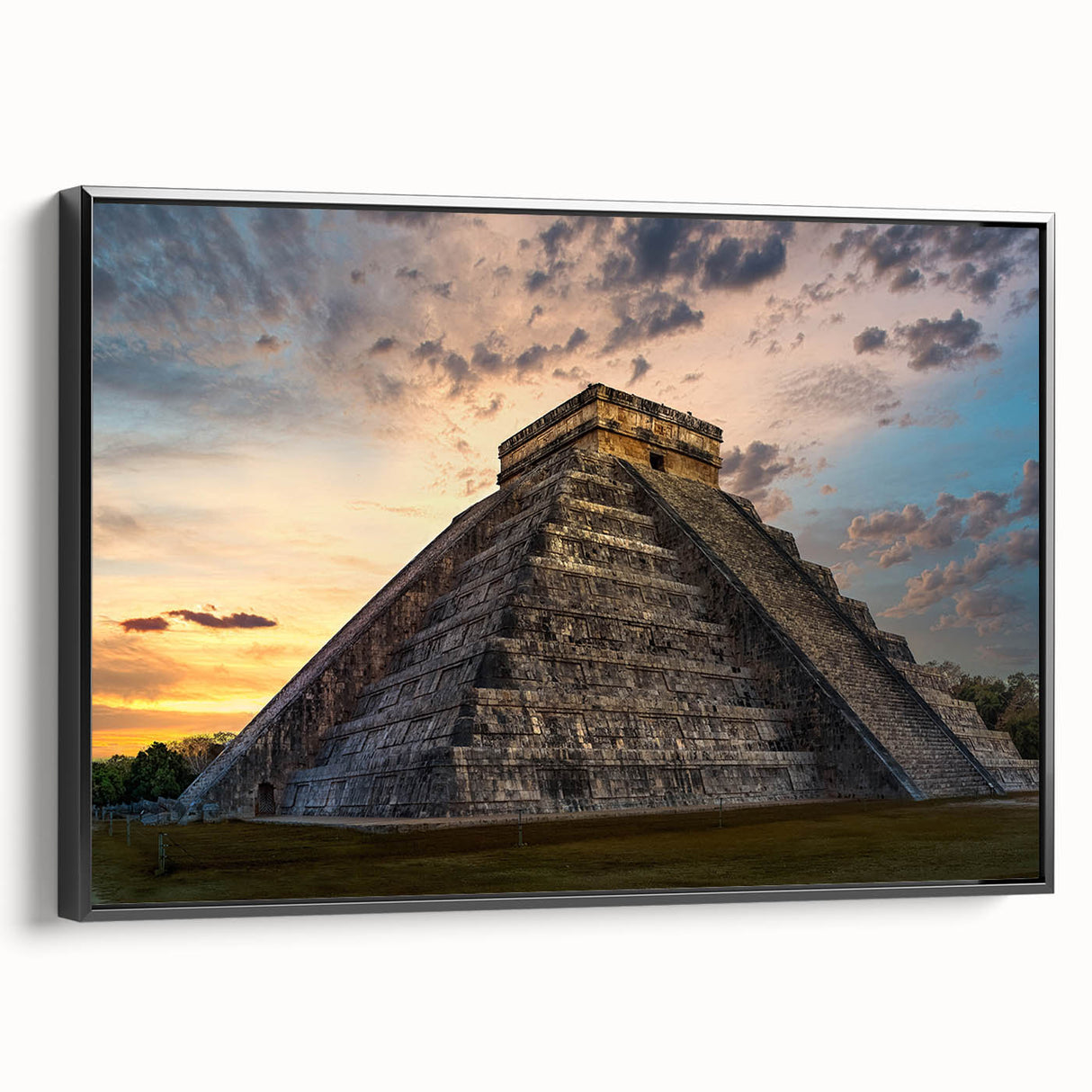 Black and white landscape art painting of Central America on framed canvas, ideal for bedroom wall decor.