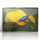 Framed acrylic print of a serene Costa Rican landscape in muted green and blue tones, ideal for modern art wall decor.