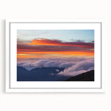 Abstract art print of El Salvador scenery in muted earth tones on a white framed mat, suitable for dining room decor.