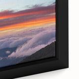 Framed canvas depicting a textured, colorful Central American scenery on a black background, ideal for living room decor.