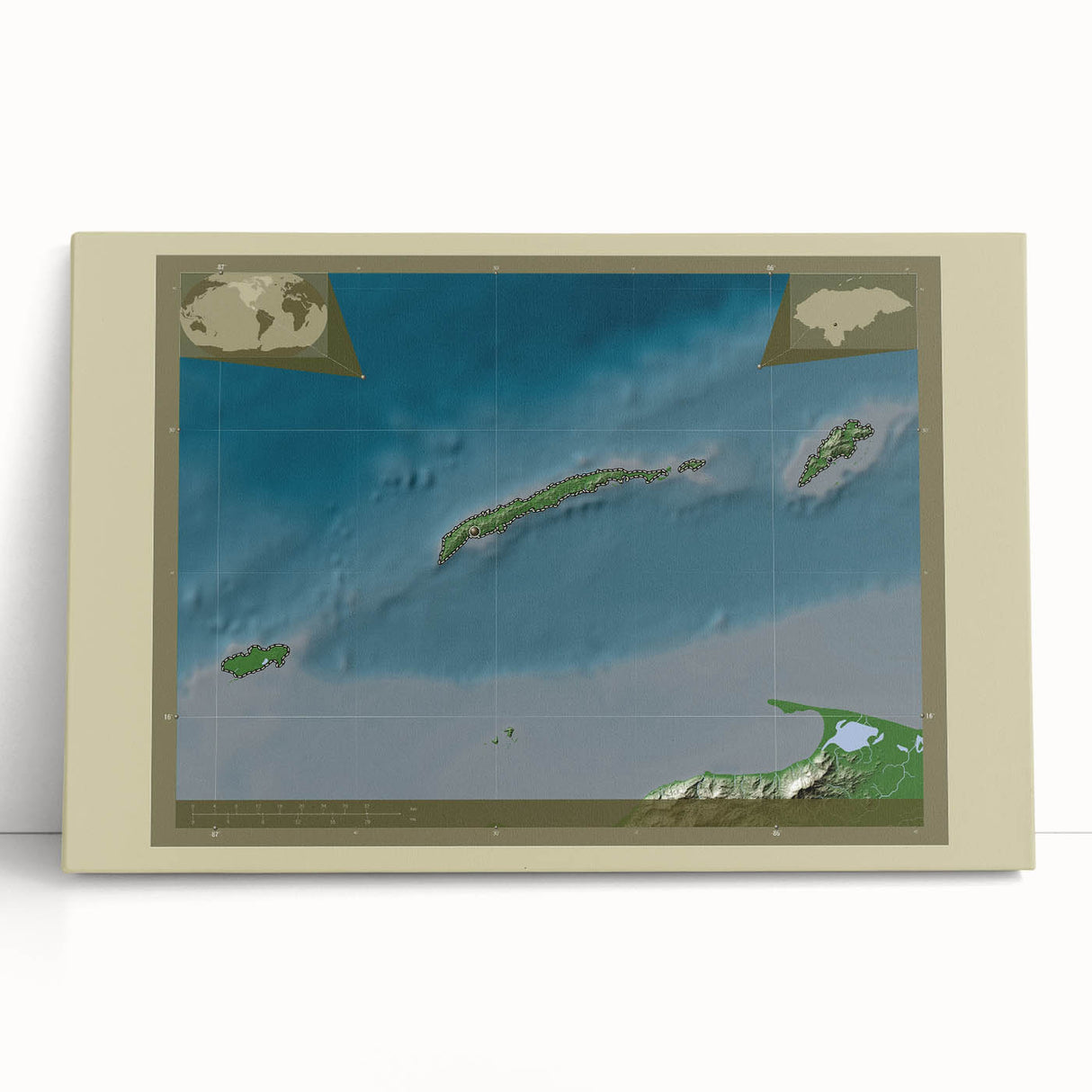 Black and white stretched canvas of a Central American scenery, ideal for kitchen wall art or bedroom ambiance.