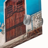 Mid-century modernist abstract scenery of Central America in vibrant colors, acrylic print, suited for dining room art.