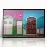 Large abstract wall art depicting a vibrant, colorful Central American landscape on a black framed acrylic.