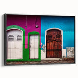 Black and white framed canvas featuring a vintage-style landscape of a Nicaraguan scenery, ideal for bedroom wall decor.