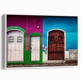 Vintage poster art of a Central American landscape on a framed canvas, featuring vibrant colors on a black background.