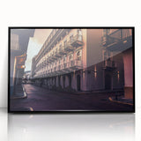 Large abstract wall art depicting a stylized Panama landscape in mid-century modernist style, framed in black acrylic.