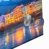 Large abstract wall art depicting a European landscape in muted earth tones on acrylic glass, ideal for dining room decor.