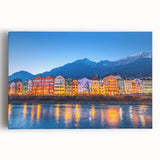 Black and white photograph of a European landscape on stretched canvas, suited for kitchen or bedroom decor.