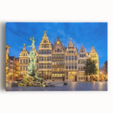 Black and white photograph of a European street scene on stretched canvas.