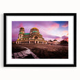 Extra large abstract art print featuring colorful, textured scenery of Bulgarian landscape on a framed black mat.