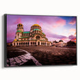 Black and white framed canvas of a Bulgarian landscape, ideal for bedroom wall decor.