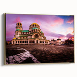 Framed canvas of a vintage-style Bulgarian landscape in black and gold tones, ideal for bedroom wall art.