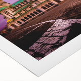 Art deco poster of a European Bulgarian scenery in pastel shades on rolled canvas, suited for dining room wall art.