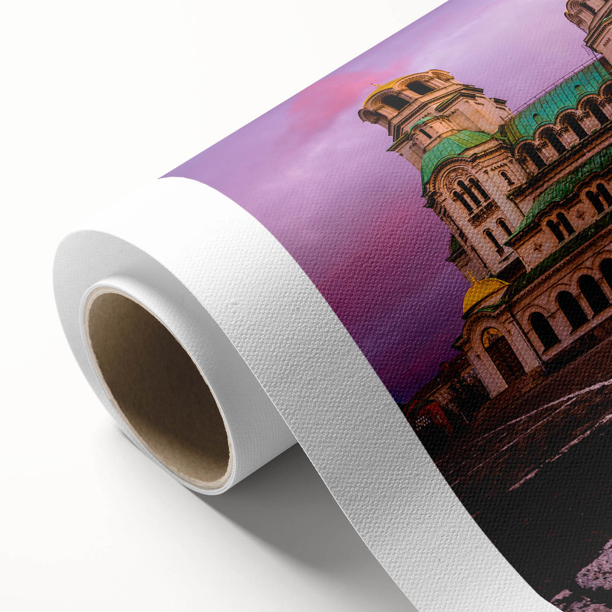 Art Deco poster of a European scenery in muted pastel shades on rolled canvas, ideal for nursery wall art.