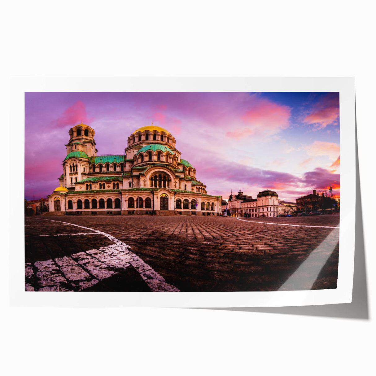 Extra large rolled print of a Bulgarian landscape with vibrant green fields and blue skies, ideal for art wall dining room.